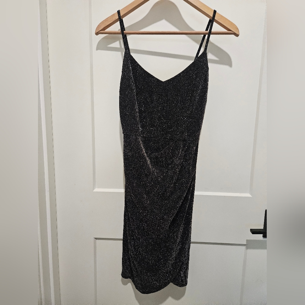 Black with silver shine glitter sparkle body con club style dress